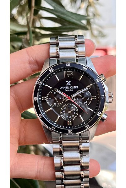 Daniel Klein Çelik Kordon Erkek Kol Saati Gri Siyah Bezelli- Özel Hediye Kutusu