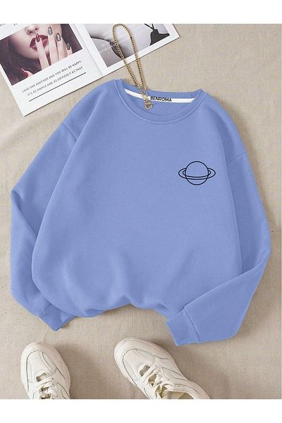 BENROMA Unisex Oversize Sweatshirt - Crew Neck, Saturn Printed