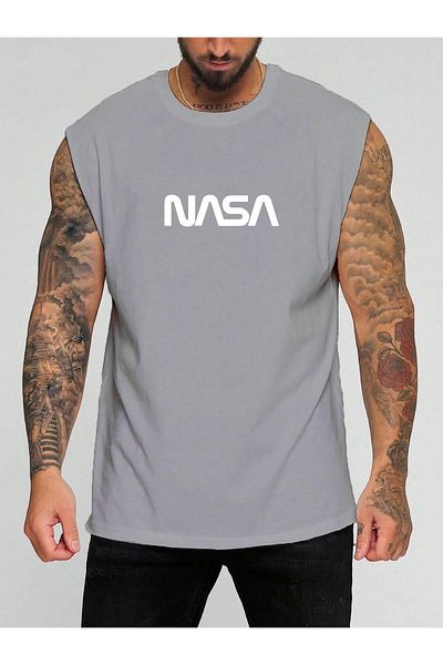 BENROMA In Cart 6 or More Purchases Get 1 T-Shirt as a Gift - Nasa Printed Sleeveless T-Shirt