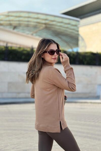 NEW LAVİVA Women's Camel Neck Knitwear Sweater with Side Slits