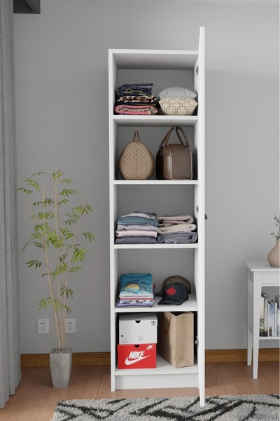wode studio - Ladik - Beyaz Tek Kapaklı Gardırop 180-45-45 Cm (ÇİFT YÖNLÜ KAPAK)