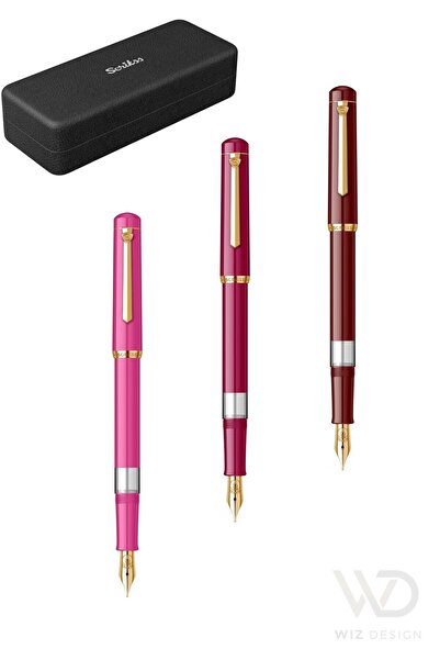 Scrikss WIZ DESIGN - 419 Serisi 3'lü Dolmakalem Pembe - Fuşya - Bordo Set