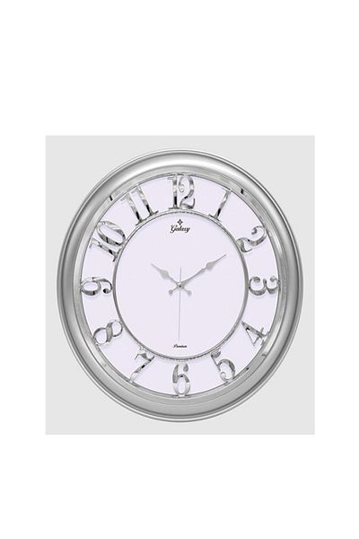 Galaxy Silver Gray Framed 45cm Wall Clock Whitecolor with Numbers Phone Protected