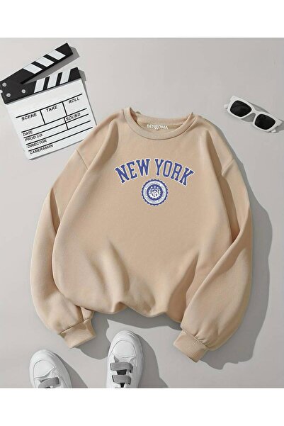 DM DOLCE MORE Φούτερ με 3 νήματα, χτενισμένο βαμβάκι, με στάμπα Νέας Υόρκης, με λαιμόκοψη, unisex, oversize