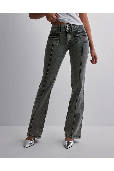 VibeGaia Low Waist Gray Bootcut Pocket Jeans