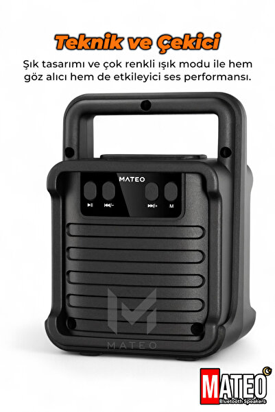 MATEO LED Işıklı Bluetooth Kablosuz Hoparlör | Taşınabilir Şarjlı Speaker | USB TF Kart Destekli | FM
