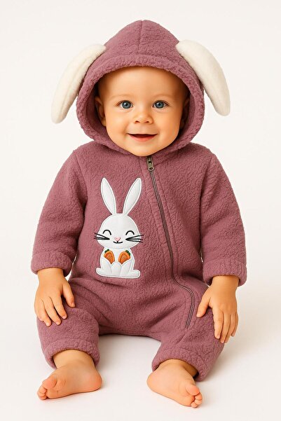 Baby Blue Babyblue Winter Rabbit Embroidered Welsoft Jumpsuit - Hat Without B...