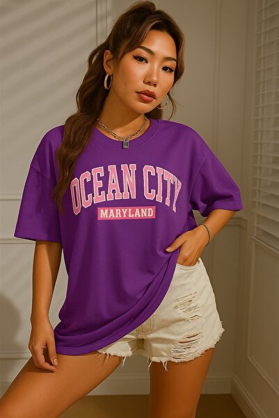 E-ROMA Ocean City Printed Oversize Unisex T-Shirt