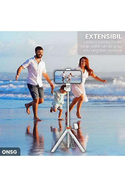 Tech-Protect Stick selfie 3 în 1, Bluetooth 5.2, Android și iPhone, rotație la 360 de grade, vlogging