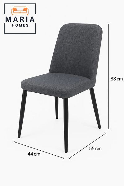 MARIA HOMES Dark Grey Fabric Dining Chair – Upholstered Seat with Black Legs for Home, Office, or Café Use