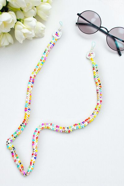 nftart.design Painted Tip with Colorful Beads and Flower - Handmade Glasses Rope Strap