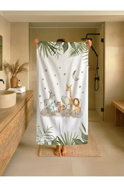 Talia Home Safari Cute Animals Patterned Children's Beach - Sea - Pool Towel Tlaph-041