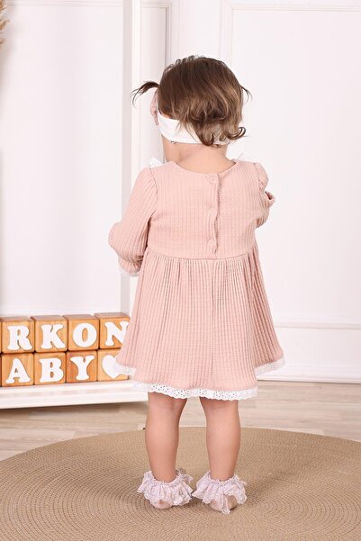 kidello Dusty Rose Pleated Collar Detailed Baby Girl Dress