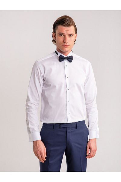 Dufy White Men's Extra Slim Fit Cotton Ata Collar Long Sleeve Shirt - 48990