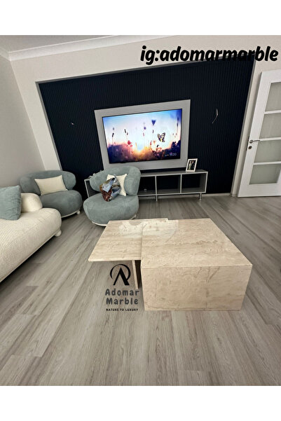 adomarmarblehandmadeandluxury Traverten Orta Sehpa, İkili Orta Sehpa, Özel Ölçü, Gerçek Traverten Orta Sehpa, %100 Traverten