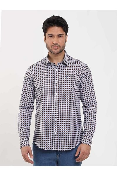 Dufy Мъжка риза Slim Fit на точки - Brent с яка с копчета, дълъг ръкав - 104359