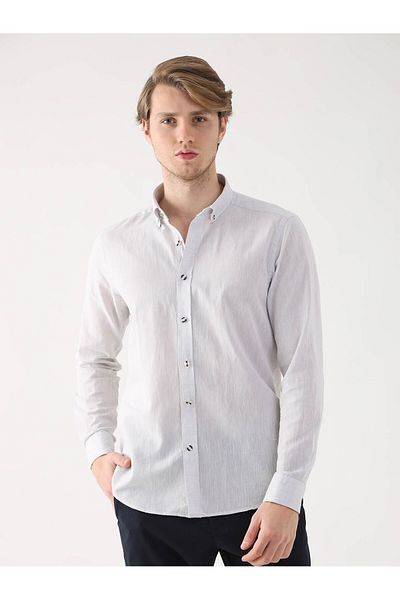 Dufy Gray Men's Slim Fit Plain Brent Buttoned Collar Long Sleeve Shirt - 86603