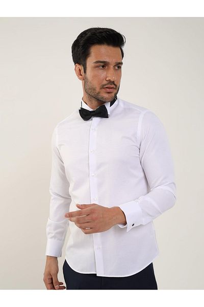 Dufy Men's Slim Fit White Long Sleeve Shirt - 89394