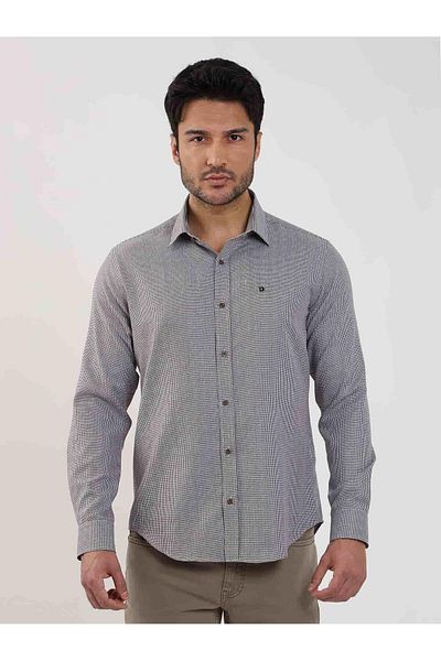 Dufy Мъжка риза Slim Fit, кафява - с яка Brent, дълъг ръкав - 100239