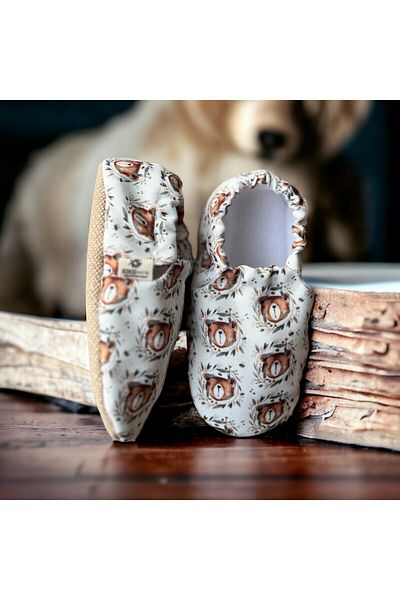 Kokopatik ,Non-Slip Sole,Organic Cotton Home Nursery Booties,Nature Bear Pattern Booties