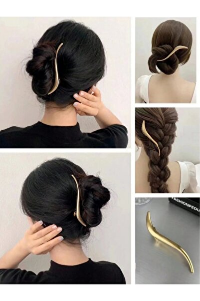 Cinderella Dekoratif S Tasarım Büyük Boy Pens Saç Tokası Gold Metal 13cm - Ka...