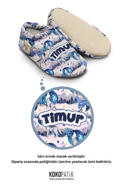 Kokopatik , Ghete pentru bebeluși din bumbac organic, pantofi pentru creșă cu talpă anti-alunecare, ghete cu model Call of the Moon