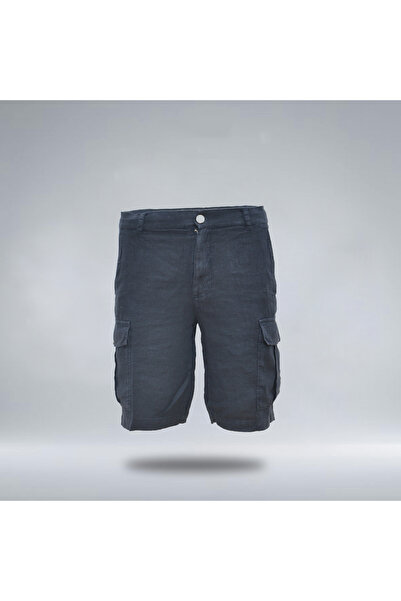 Wilsterman Erkek %100 Keten Lacivert Kargo Şort