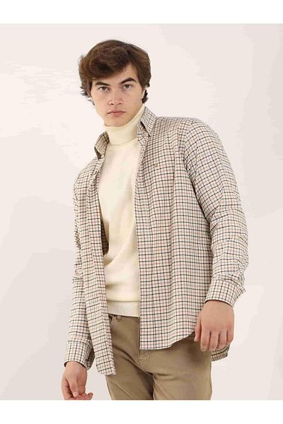 Dufy Tile Men's Regular Fit Checked Buttoned Collar Long Sleeve Lumberjack Shirt - 97896