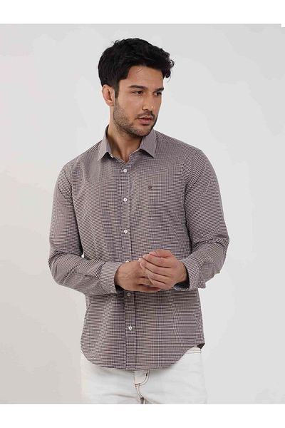 Dufy Мъжка риза Slim Fit на точки - Яка Brent, Дълъг ръкав - 101854