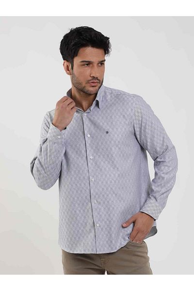 Dufy Men's Navy Blue ReGular Fit PatterneD Shirt - ButtoneD Collar, LonG Sleeve - 99304