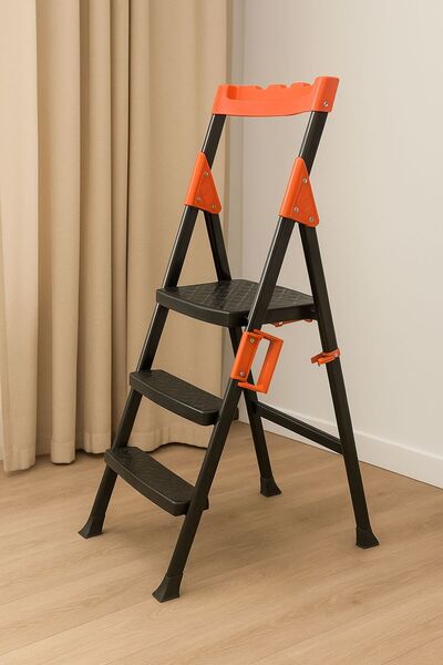 Genel Markalar Dayanıklı Metal Merdiven 2+1 Siyah Geniş Basamaklı Ev Ve iş Me...