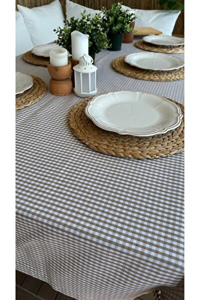 Decamor home Τραπεζομάντηλο Gingham Beige Linen Carefree