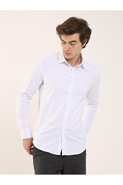 Dufy White Men's Slim Fit Plain Classic Collar Long Sleeve Shirt