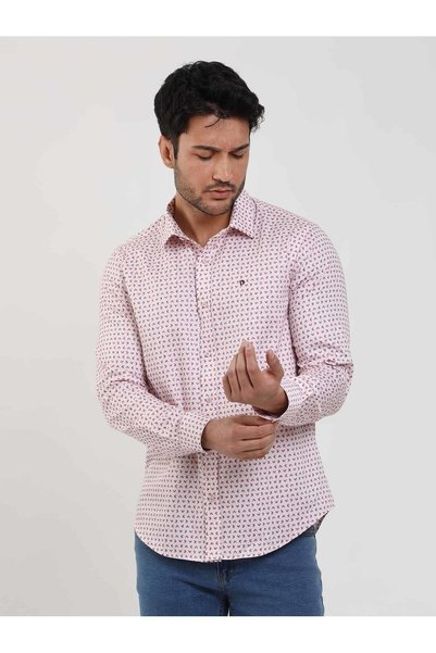 Dufy Men's Slim Fit Long Sleeve Red Shirt