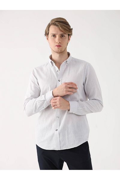 Dufy Gray Men's Slim Fit Plain Brent Buttoned Collar Long Sleeve Shirt - 86603