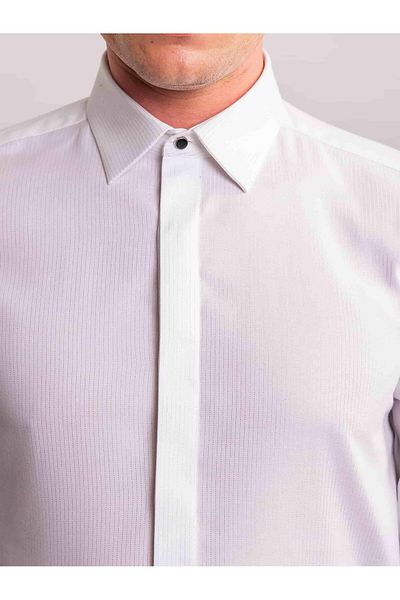 Dufy Cămașă albă pentru bărbați, slim fit, cu guler Brent, cu mânecă lungă - 58629