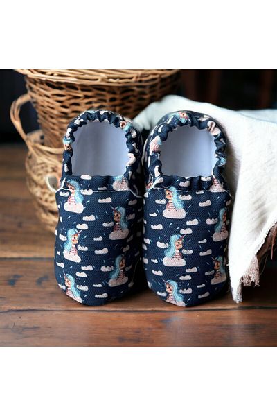 Kokopatik ,Non-Slip Sole,Organic Cotton Home Nursery Booties,Unicorn Clouds Patterned Booties