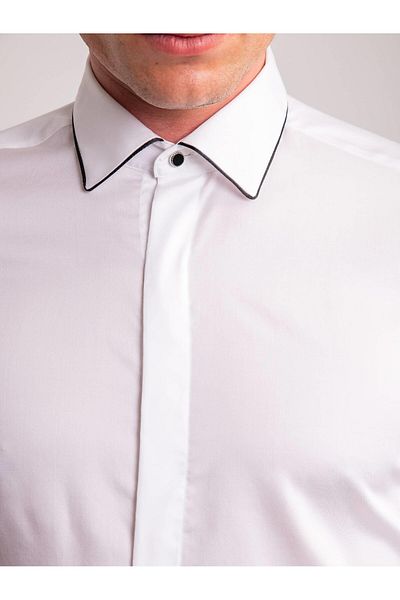 Dufy Cămașă albă cu mânecă lungă, cu guler Brent, slim fit, pentru bărbați - 60895