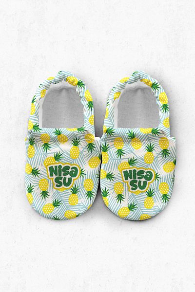 Kokopatik , Personalized Anti-Slip Sole, Home Nursery Booties Cotton, Yellow Pineapple Patterned Booties