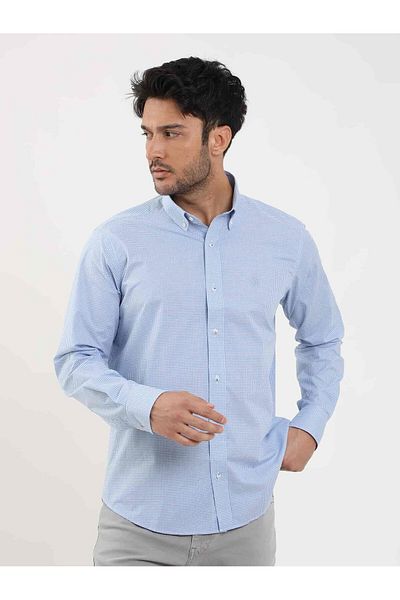 Dufy Men's Blue ReGular Fit Pitikare PatterneD Shirt - LonG Sleeve, ButtoneD Collar - 98284