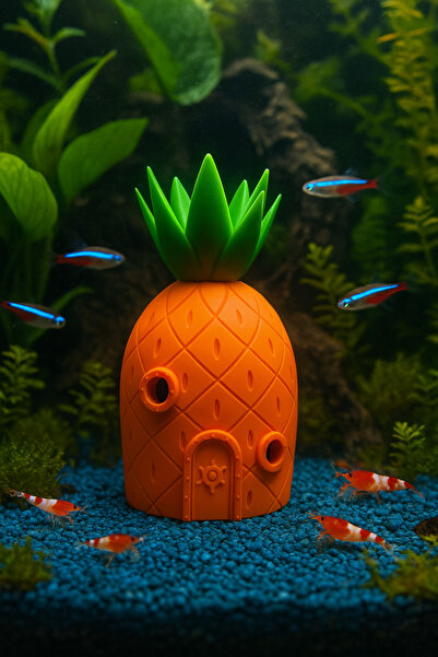 PUREYSMA Sünger Bob Ananas Akvaryum Evi – Dekoratif Balık Yuvası