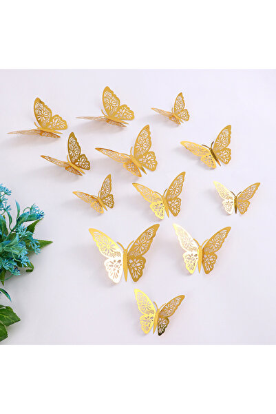 choice2 K style golden butterfly (12 PCs) Xiyin Magic Color 3D Butterfly Hollow Wall Sticker DIY Home Cake G