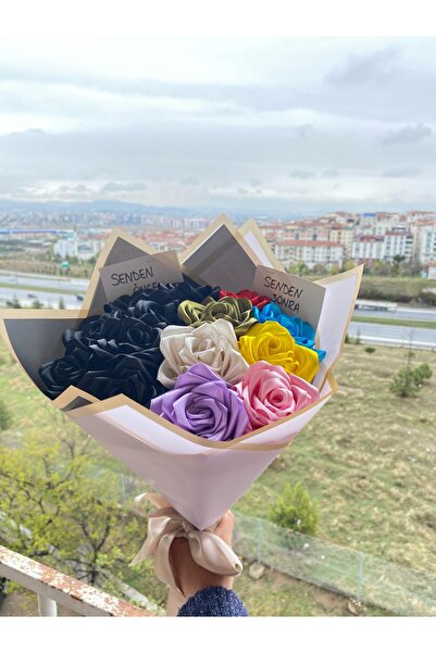 Yıldızköşesi Senden Önce Senden Sonra Çiçek Buketi Solmayan Yapay Gül Buketi Sevgiliye (NOT YAZILIR) 14 Adet