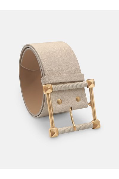 Milleniva Square Buckle Ecru Thick Women's Belt