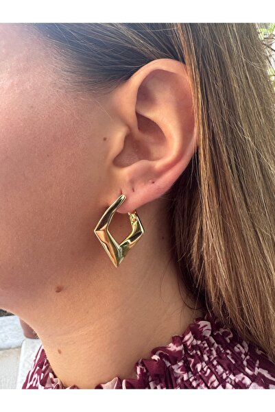 MODA Geometrik Formlu Gold Renk Modern Tasarım Kadın Küpe