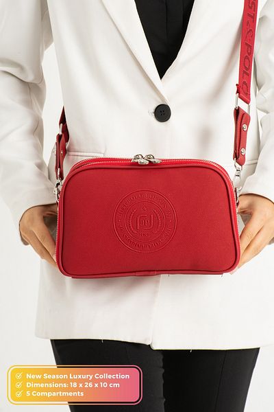 Just Polo Original Women's New Season 5 Compartment Luxury Soft Leather Adjustable Cross Column Strap Shoulder Bag
