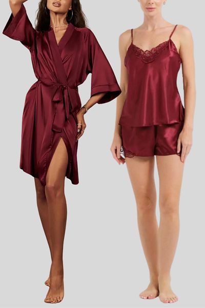 ZENCHES Set cămașă de noapte și rochie de damă burgundy Set pentru zestre
