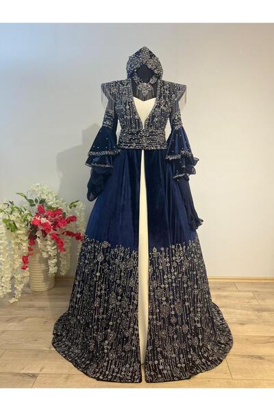 Butik Lacivert Bindallı Kaftan Kına Gecesi