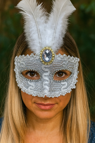 Niyet Dantelli Tüylü Gümüş Beyaz Venedik Göz Maskesi - Kostüm Partileri , Mas...