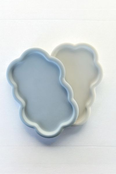 Minic Store Set of 2 Handmade Cloud Tray - Candle Coaster - Jewelry Plate - Blue & White 22cm